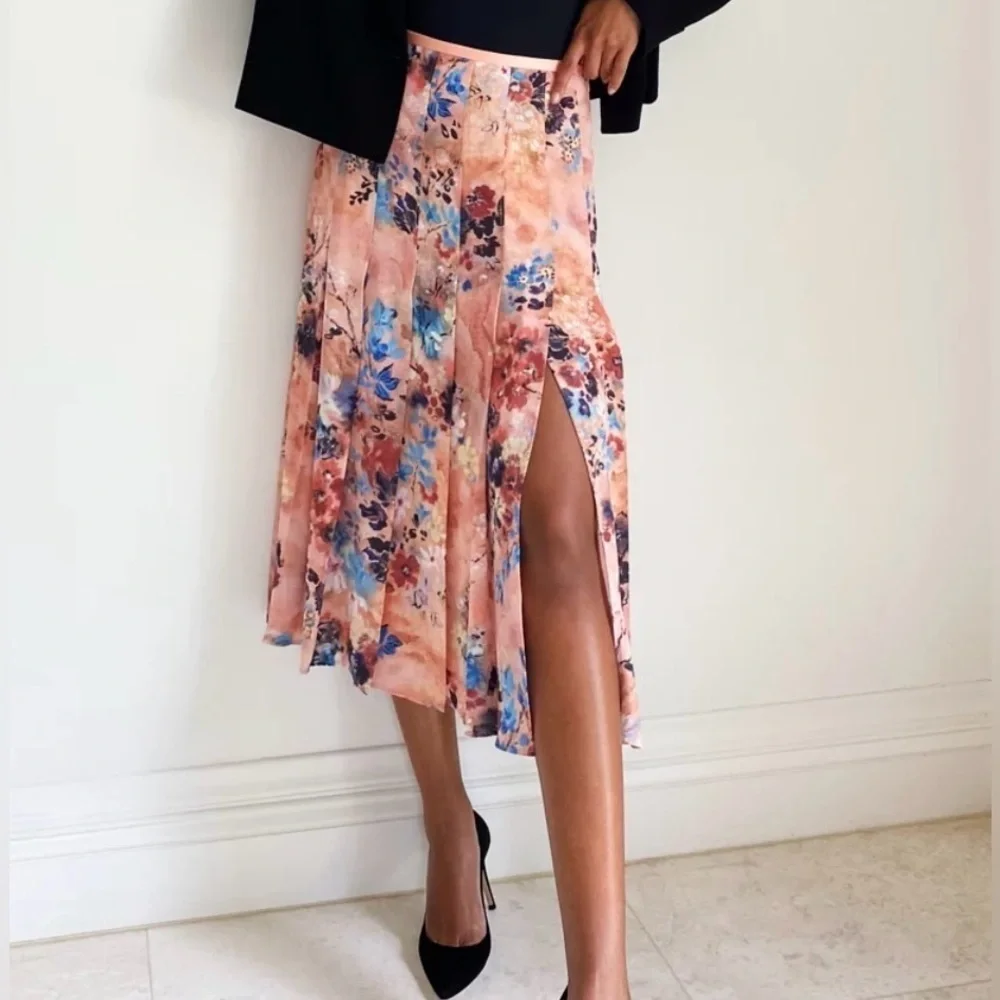 Aritiza Babaton Floral Midi Skirt with Slit size 2